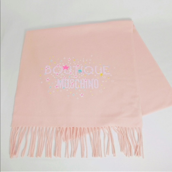 Authentic Moschino XL Merino Wool Baby Pink Pastel Star Logo Scarf - Picture 8 of 11